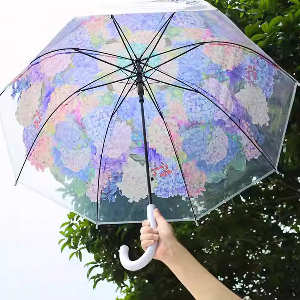 White Hydrangea Bunch Floral Print Translucent All-season Umbrella for Kids & Adults - Little Surprise BoxWhite Hydrangea Bunch Floral Print Translucent All-season Umbrella for Kids & Adults