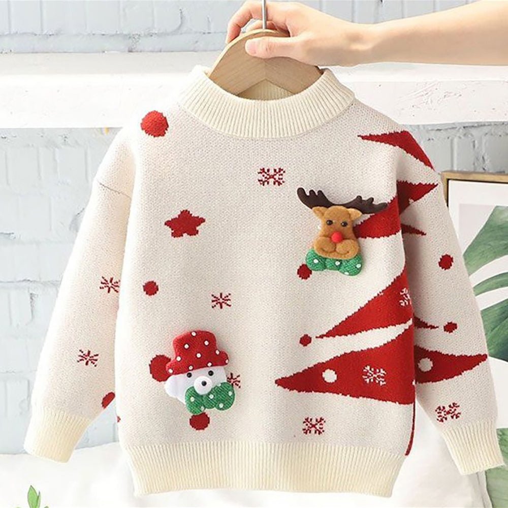 White with Red Xmas Tree Warmer Cardigan Christmas Sweater for toddlers Kids