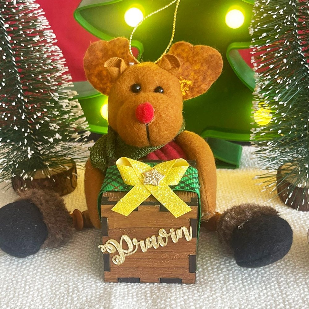 Wooden Legs Rudolf with a Personalised Gift Tree Ornament - Little Surprise BoxWooden Legs Rudolf with a Personalised Gift Tree Ornament