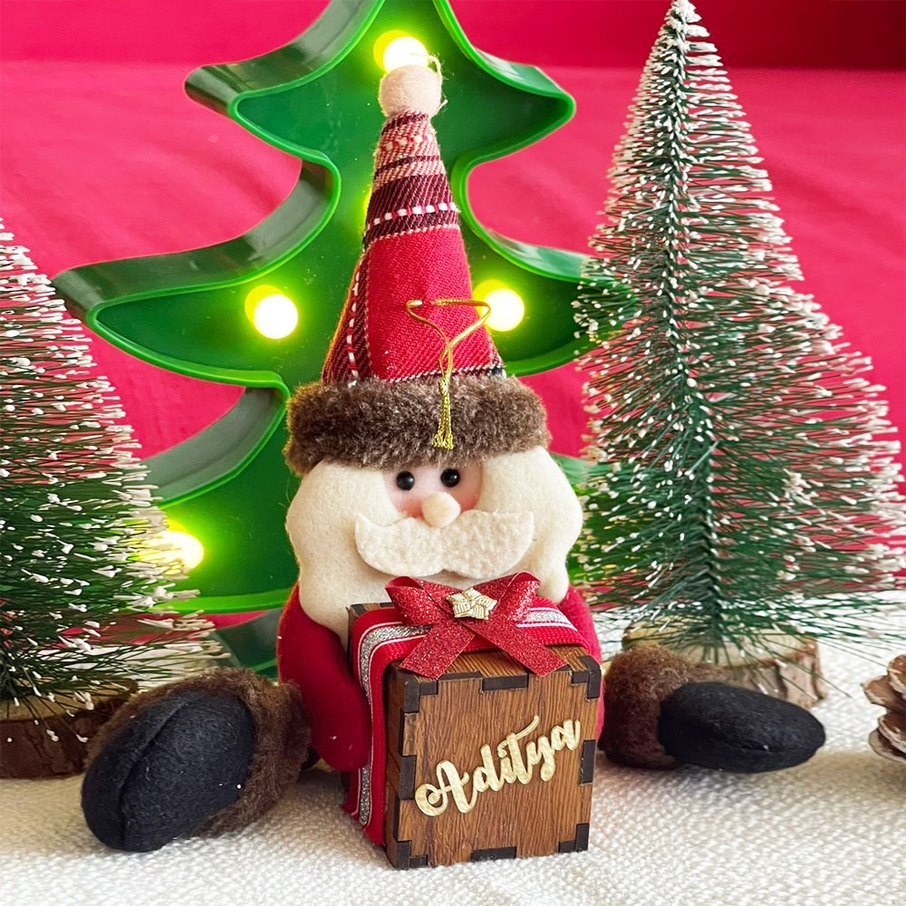 Wooden Legs Santa with a Personalised Gift Tree Ornament - Little Surprise BoxWooden Legs Santa with a Personalised Gift Tree Ornament