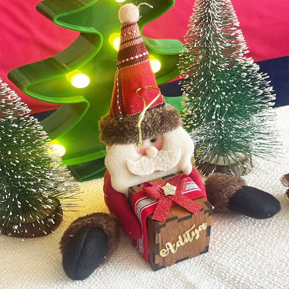 Wooden Legs Santa with a Personalised Gift Tree Ornament - Little Surprise BoxWooden Legs Santa with a Personalised Gift Tree Ornament