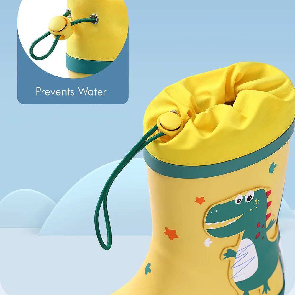Yellow 3d Dino Waterproof Flexible Rubber Rain Gumboots for Kids - Little Surprise BoxYellow 3d Dino Waterproof Flexible Rubber Rain Gumboots for Kids