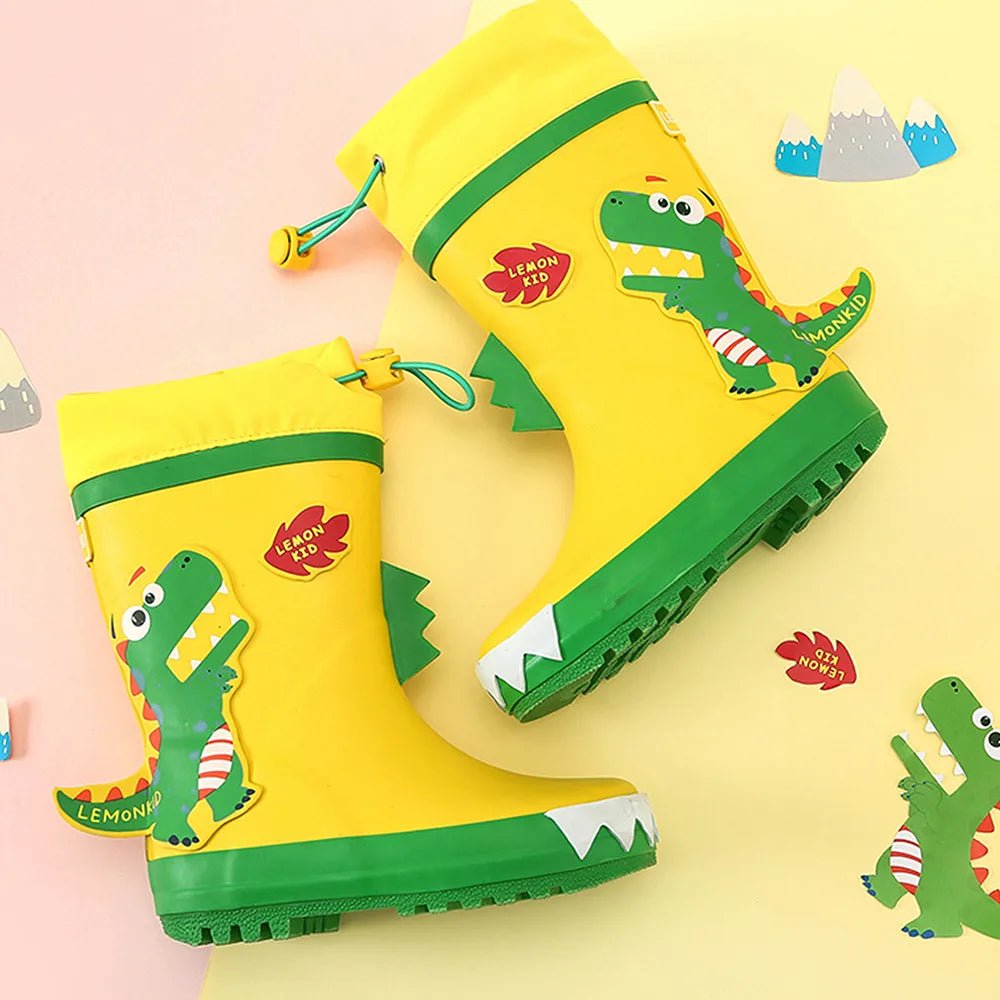 Yellow 3d Dino Waterproof Flexible Rubber Rain Gumboots for Kids - Little Surprise BoxYellow 3d Dino Waterproof Flexible Rubber Rain Gumboots for Kids