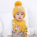 Yellow Bear woven Stretchable Woolen Winter Cap for Kids with Matching Neck Muffler Set (3-10yrs) - Little Surprise BoxYellow Bear woven Stretchable Woolen Winter Cap for Kids with Matching Neck Muffler Set (3-10yrs)