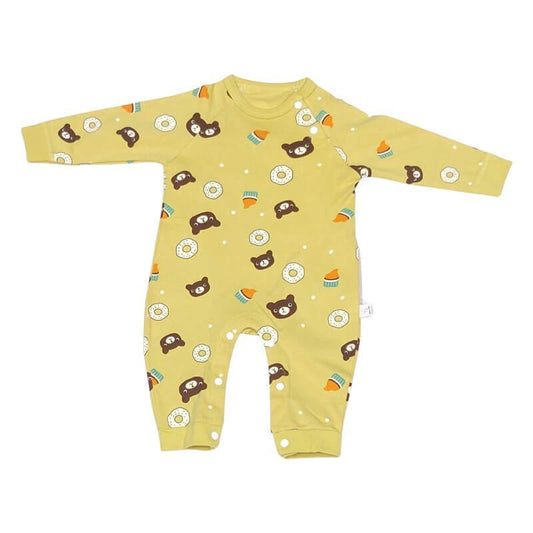Yellow Brown Bear/Doughnut Print Romper Unisex Kids Wear - Little Surprise BoxYellow Brown Bear/Doughnut Print Romper Unisex Kids Wear