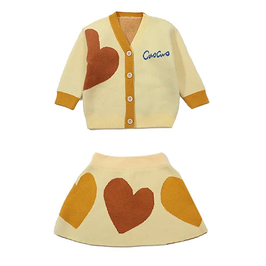 Yellow & Brown Heart , 2 pc Top & Skirt set for Toddlers and Kids - Little Surprise BoxYellow & Brown Heart , 2 pc Top & Skirt set for Toddlers and Kids