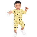 Yellow Cat Face Print Romper Unisex Kids Wear - Little Surprise BoxYellow Cat Face Print Romper Unisex Kids Wear