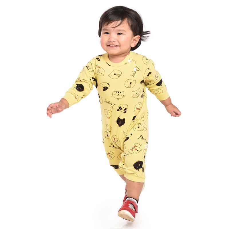 Yellow Cat Face Print Romper Unisex Kids Wear - Little Surprise BoxYellow Cat Face Print Romper Unisex Kids Wear