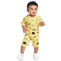 Yellow Cat Face Print Romper Unisex Kids Wear - Little Surprise BoxYellow Cat Face Print Romper Unisex Kids Wear