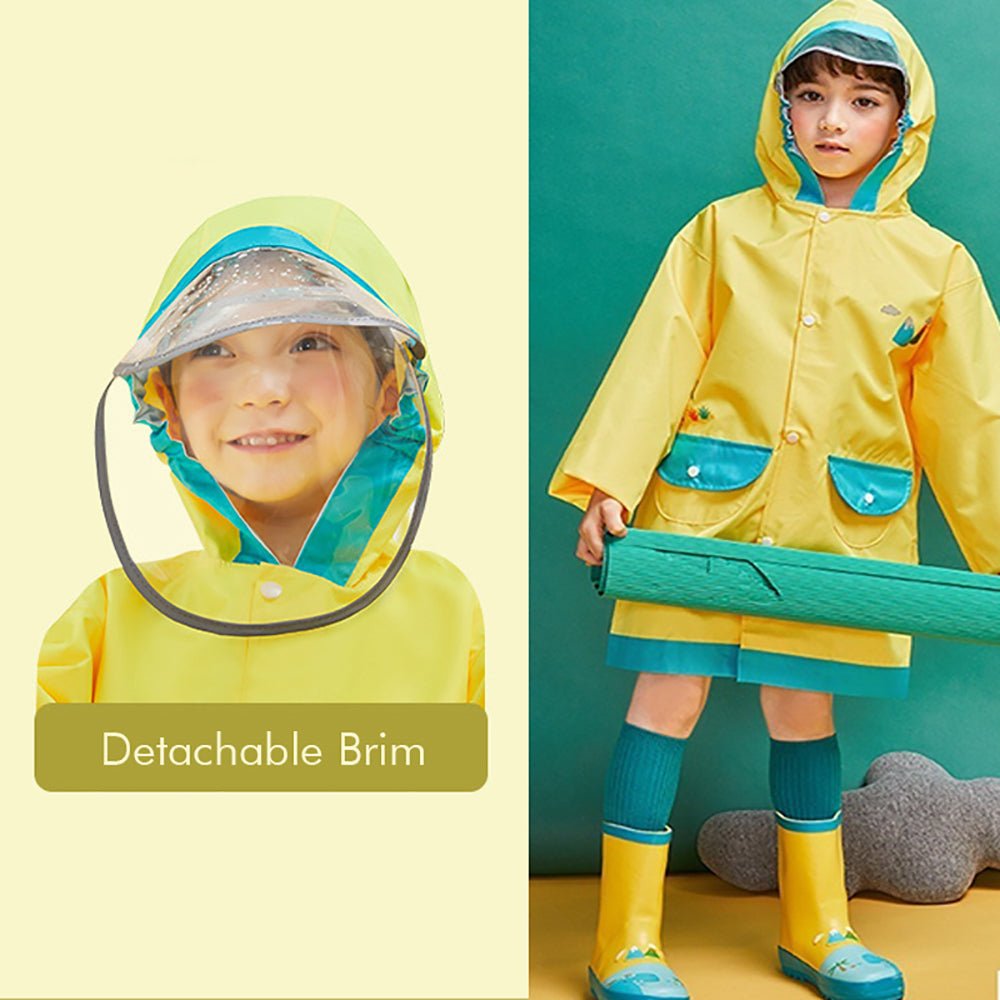 Yellow Dino Volcano Kids Raincoat with Backpack Carrying Space - Little Surprise BoxYellow Dino Volcano Kids Raincoat with Backpack Carrying Space