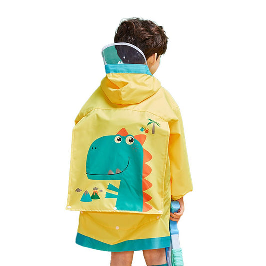 Yellow Dino Volcano Kids Raincoat with Backpack Carrying Space - Little Surprise BoxYellow Dino Volcano Kids Raincoat with Backpack Carrying Space