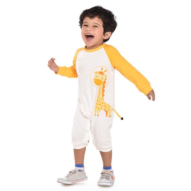 Yellow Giraffe Print Romper, 2-3 yrs Unisex Kids Wear - Little Surprise BoxYellow Giraffe Print Romper, 2-3 yrs Unisex Kids Wear