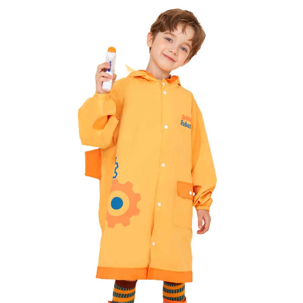 Yellow Robotic Kids Raincoat with Backpack Carrying Space - Little Surprise BoxYellow Robotic Kids Raincoat with Backpack Carrying Space