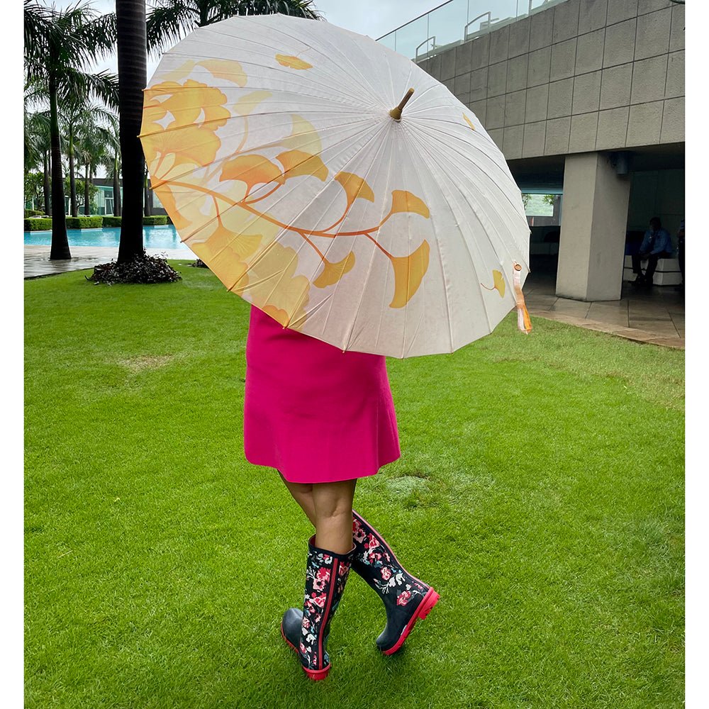 Yellow Stem, Chinese Canopy Style Rain and All season Umbrella - Little Surprise BoxYellow Stem, Chinese Canopy Style Rain and All season Umbrella