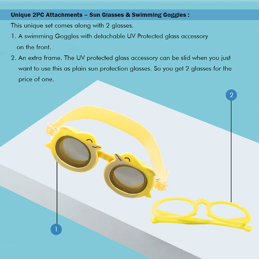 Yellow whale Dual Glass Frame Sun protection & Swimming Goggles for Kids, UV protected and Anti Fog - Little Surprise BoxYellow whale Dual Glass Frame Sun protection & Swimming Goggles for Kids, UV protected and Anti Fog