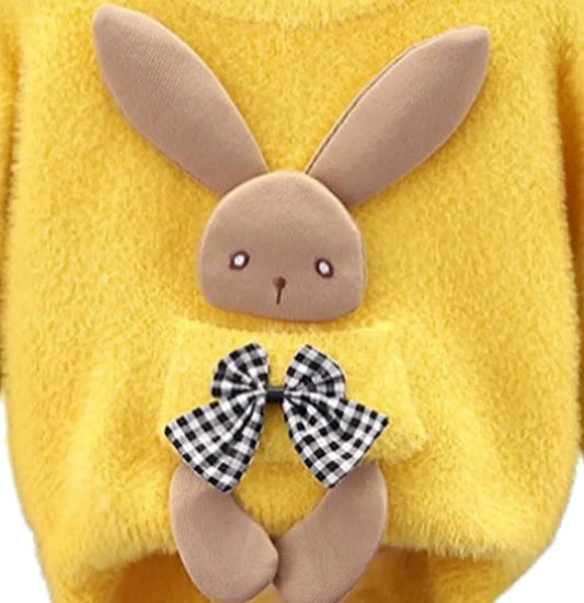 Yellow with 3d Bunny Kids Cardigan Sweater, Round Neck - Little Surprise BoxYellow with 3d Bunny Kids Cardigan Sweater, Round Neck