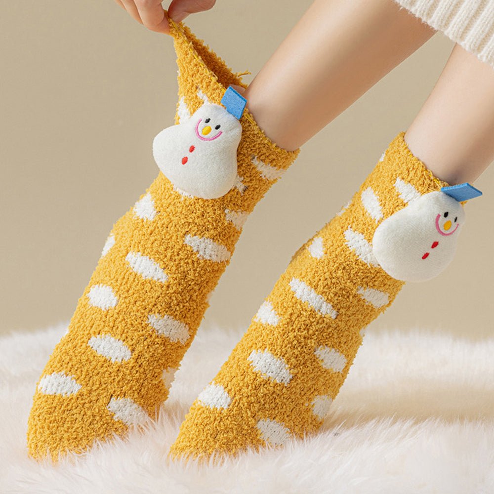 Yellow Xmas Snowman theme Woolen Christmas Socks for Infants (0-12) months - Little Surprise BoxYellow Xmas Snowman theme Woolen Christmas Socks for Infants (0-12) months