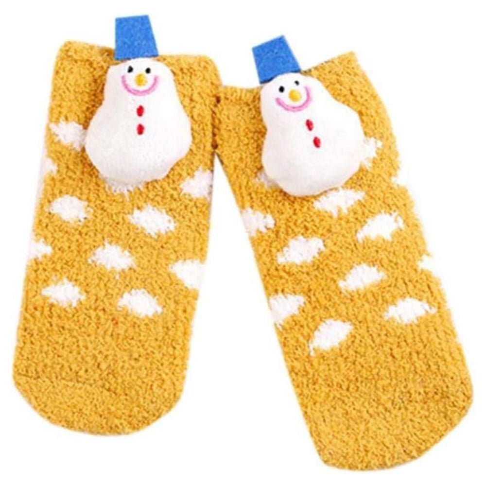 Yellow Xmas Snowman theme Woolen Christmas Socks for Infants (0-12) months - Little Surprise BoxYellow Xmas Snowman theme Woolen Christmas Socks for Infants (0-12) months