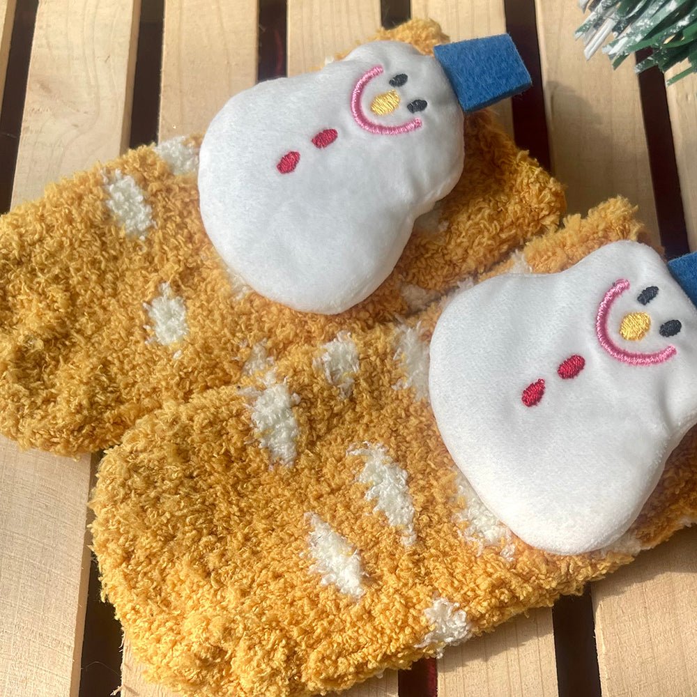 Yellow Xmas Snowman theme Woolen Christmas Socks for Infants (0-12) months - Little Surprise BoxYellow Xmas Snowman theme Woolen Christmas Socks for Infants (0-12) months